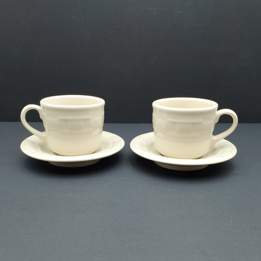 Longaberger Woven Traditions Ivory Flat Cups & Saucers Mug and Saucer Sets